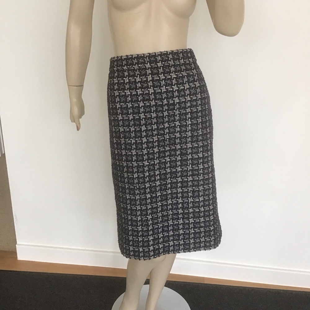 J Crew No 2 Pencil Skirt Houndstooth Tweed Boucle Navy Silver Knee Length 12‎